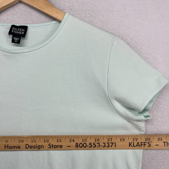 EILEEN FISHER Top M Cotton Interlock Jersey Crew Neck Short Sleeve Green - Picture 11 of 13